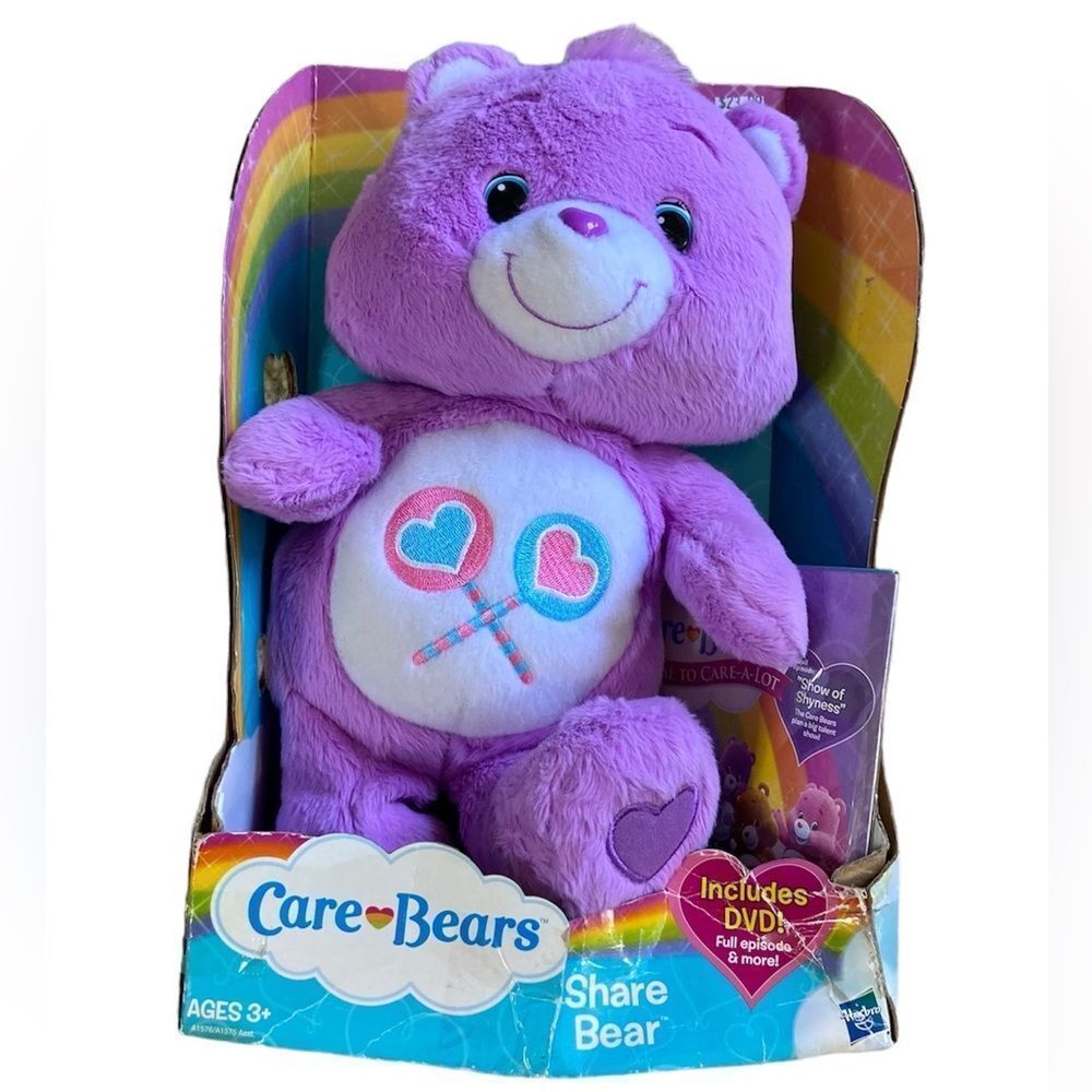 NWB Vtg 2012 Care Bear Share Bear With DVD Stuffed Animal